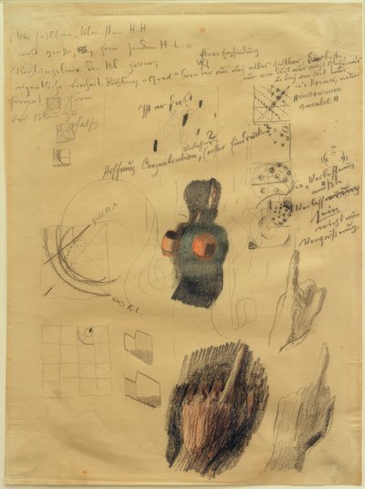 Sketch Sheet with Composition and Hand Studies for Hands Raised (Answers) by Otto Meyer Amden
