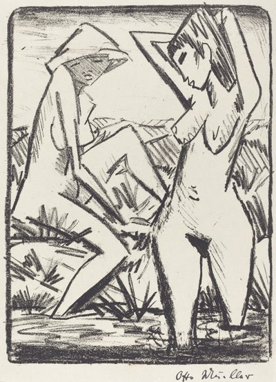 Standing Girl in Water and the Other Sitting on Shore by Otto Müller