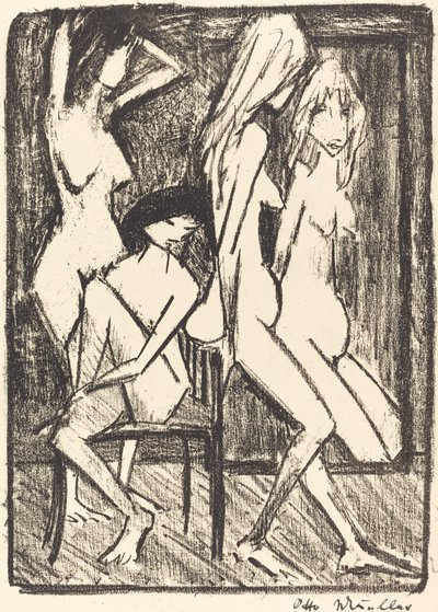 Three Girls in front of a Mirror by Otto Müller