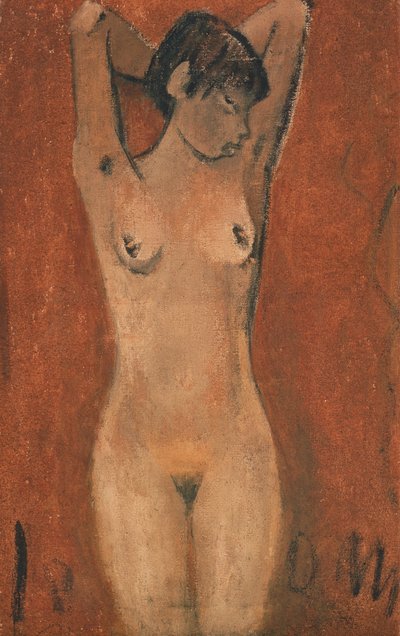 Female Nude on a Brown Background by Otto Mueller