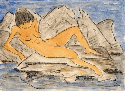 Reclining Female Nude by the Water by Otto Mueller