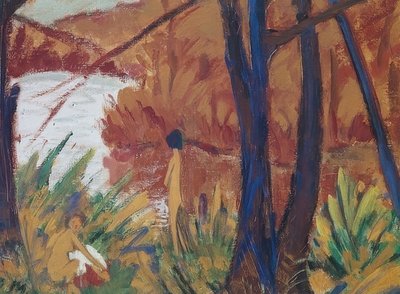 Forest Lake with Two Nudes. 1915 by Otto Mueller