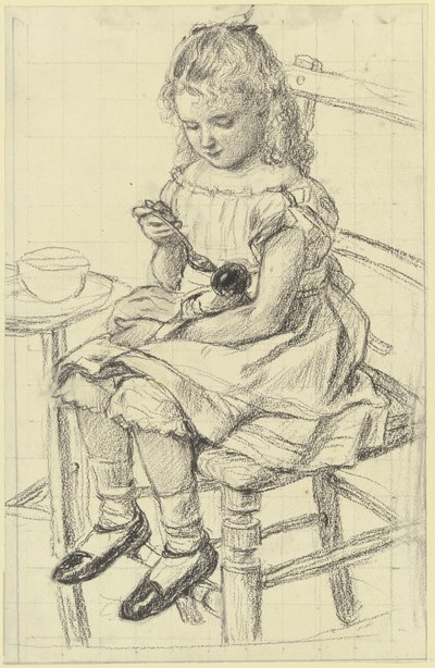 A Girl Feeding Her Doll by Otto Scholderer