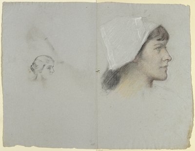 Head of a Young Woman Wearing a Cap in Profile Facing Right by Otto Scholderer