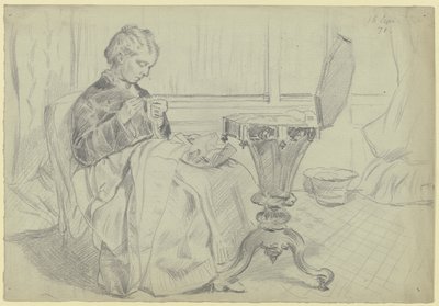 Luise Scholderer at the Sewing Table, with Handwork by Otto Scholderer