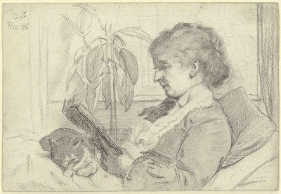 Luise Scholderer Reading with Cat by Otto Scholderer