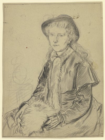 Luise Scholderer Sitting, in Travel Costume with Muff by Otto Scholderer