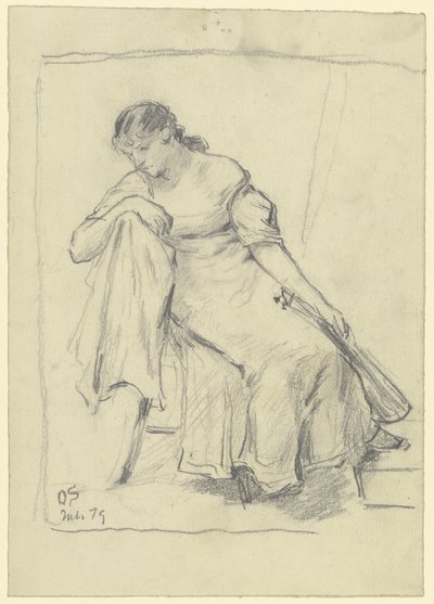 Seated Woman with Mandolin by Otto Scholderer