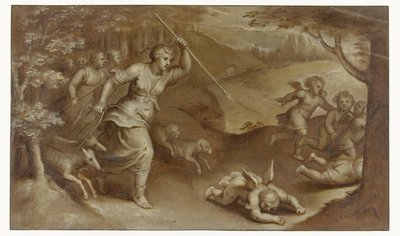 Diana Chasing Away Cupid and His Helpers Who Tried to Trap Her by Otto van Veen