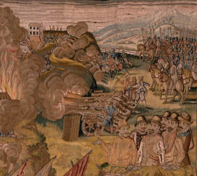 Triumphs and battles of Archduke Albert. Night assault on Ardres or Capture of the low town of Ardres. Third tapestry in the series by Otto van Veen