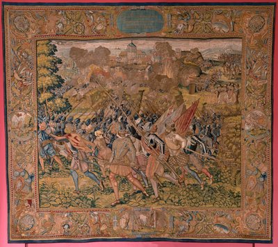 Flemish Tapestry. Series Triumphs and Battles of Archduke Albert. Night Assault on Ardres or Capture of the Low Town of Ardres. Third Tapestry in the Series. Model Otto van Veen and Hans I Snellinck by Otto van Veen