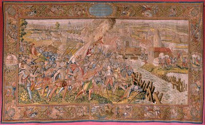 Flemish Tapestry. Series Triumphs and Battles of Archduke Albert. Surprise at Calais. First Tapestry in the Series. Model Otto van Veen and Hans I Snellinck. Manufacture Martin Reynbouts, Brussels. 1597-1599. Fabric Gold, Silver, Silk and Wool. by Otto van Veen