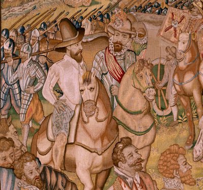 Triumphs and battles of Archduke Albert. The garrison of Ardres retreats to France. Fourth tapestry in the series by Otto van Veen