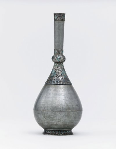 An Ottoman turquoise inset silver mounted zinc bottle by Ottoman School