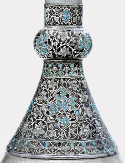 (Detail) of an Ottoman Turquoise Inset Silver Mounted Zinc Bottle by Ottoman School