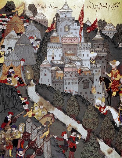 Ottoman Empire: Sultan Bayezid I (Bajazet) (1360 around 1402) returned victorious to the city of Nicopolis after the battle of the same name on 25/09/1396. 16th century miniature. Istanbul, Topkapi Sarayi Museum Library by Ottoman School