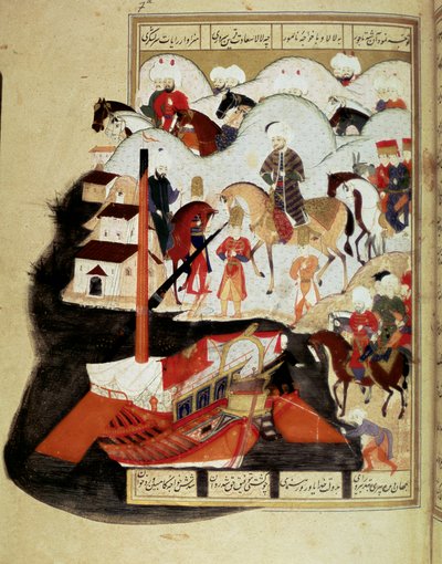Sultan Murad III (1574-1595) Visiting the Port of Constantinople. Manuscript miniature from 