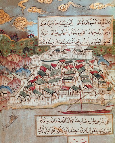 Ottoman Empire: Representation of a Fortified City on the Bank of the Danube by Ottoman School