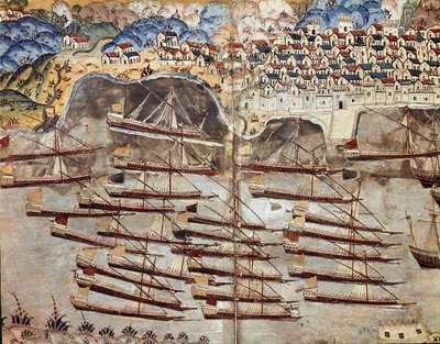 Ottoman Empire: representation of the fleet of Barberossa by Ottoman School