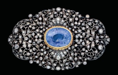 Ottoman diamond and sapphire inset brooch by Ottoman School