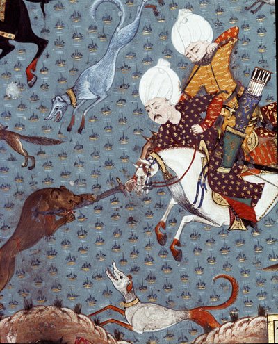 Representation of the courtiers of Sultan Murad II hunting the Fawn (detail). 17th century miniature. Istanbul, Topkapi Sarayi Museum Library by Ottoman School
