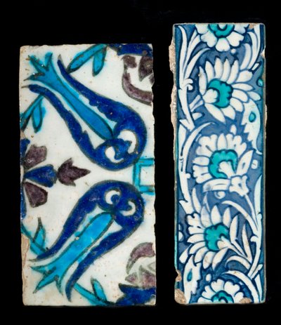Two 17th century Ottoman Syria ceramic tile Fragments by Ottoman School