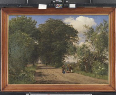 A Country Road near Vognserup Manor, Zealand. The Painter J.Th. Lundbye Sketching by the Roadside by P.C. Skovgaard