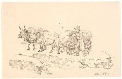 A Farmer Walking Beside His Ox Cart by P.C. Skovgaard