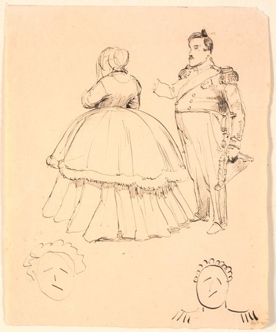 Caricature of Frederik VII and Countess Danner; below Christian VIII by P.C. Skovgaard
