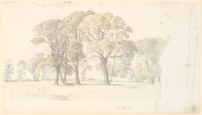 Scene from Jægersborg Deer Park with freestanding trees by P.C. Skovgaard