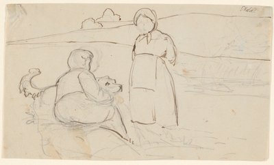 Seated Boy with Dog and Standing Girl in a Landscape by P.C. Skovgaard