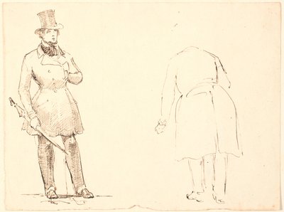 Standing Man with Umbrella and Bowing Man Seen from Behind by P.C. Skovgaard