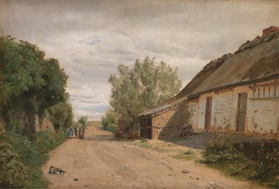 The Outskirts of the Village of Vejby. By the Roadside the Painter J.Th. Lundbye Sketching by P.C. Skovgaard