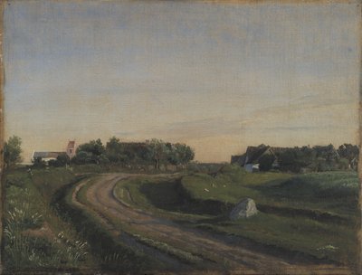Vejby with the Church Seen from the North. Evening Light. Zealand by P.C. Skovgaard