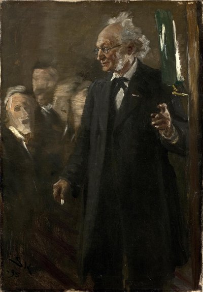 Professor of Zoology, Japetus Steenstrup giving a lecture by Peder Severin Krøyer