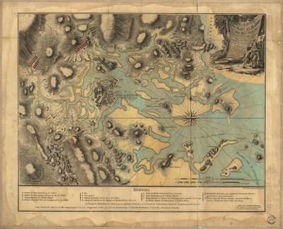 Hand Colored Map Showing Location of British and American Forces by P. Beaurain; Croisey