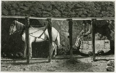 Interior of a gallery with berlaine. Engraving to illustrate the story 