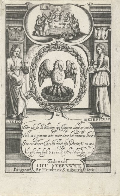 Pelican Feeding Its Young with Its Own Blood (Title Page for: D. van Baardt, Tapestry of Spiritual and Worldly Dominion, 1661) by P. Langweer