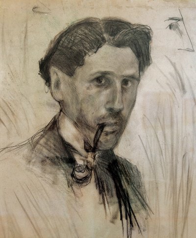 Self-Portrait with a Pipe by Pablo Gargallo (1881-1934). 1901 by Pablo Gargallo