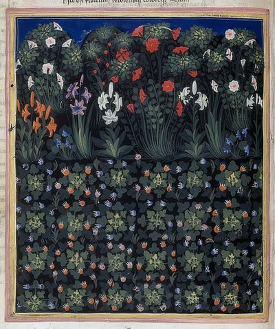 Garden (From: Regia Carmina by Convenevole da Prato). Around 1335 by Pacino di Bonaguida