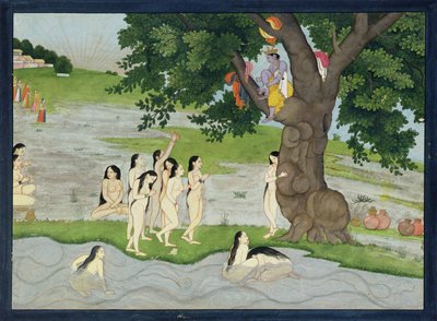Krishna Steals the Clothes of Gopies, from the Bhagavata Purana, Kangra, Himachal Pradesh by Pahari School