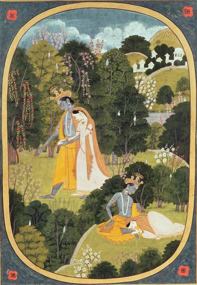 Radha and Krishna Walking in a Grove, Kangra, Himachal Pradesh by Pahari School