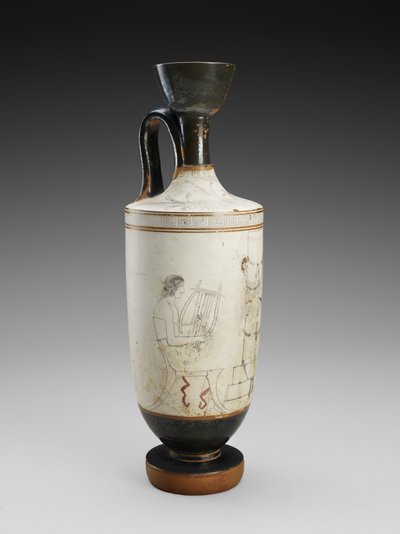 Shoulder Lekythos with White Ground Polychrome Painting of Funerary Scene, 450-440 BC by Painter Houston