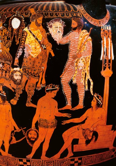 Red-figure volute krater with an actor holding his mask, from Ruvo, c.410 BC by Painter Pronomos