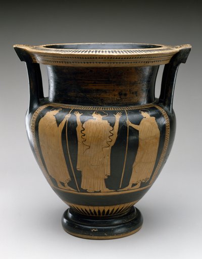 Red Figure Column Krater with Scene of a Woman and Two Youths by Painter Syriskos