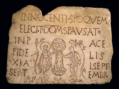 Tombstone with Inscription and the Baptism of Christ, Early Christian Period, 3rd Century by Paleo Christian