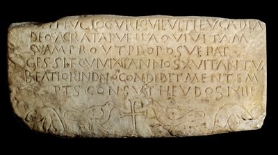 Paleochristian Art: Epitaph of Leucadia. Plaque from the Old Church of the Macchabees in Lyon. Paris, Louvre Museum by Paleo Christian Paleo Christian
