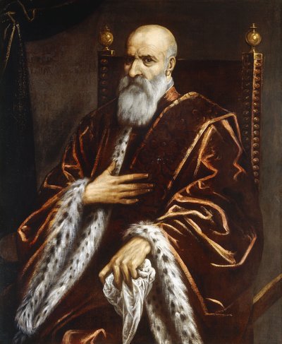 Portrait of a Venetian Senator, seated three-quarter length, wearing a Red Velvet Cloak by Palma Il Giovane