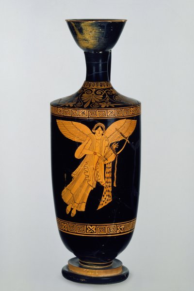 Attic red-figure lekythos decorated with a winged figure of Nike, found at Gela, c.490-80 BC by Pan Painter