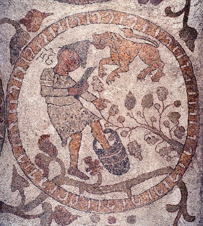 August: A Peasant Wearing a Phrygian Cap Picks the Grapes and Crushes it in a Bucket. The Sign of the Lion is Representative by Pantaleon Pantaleon